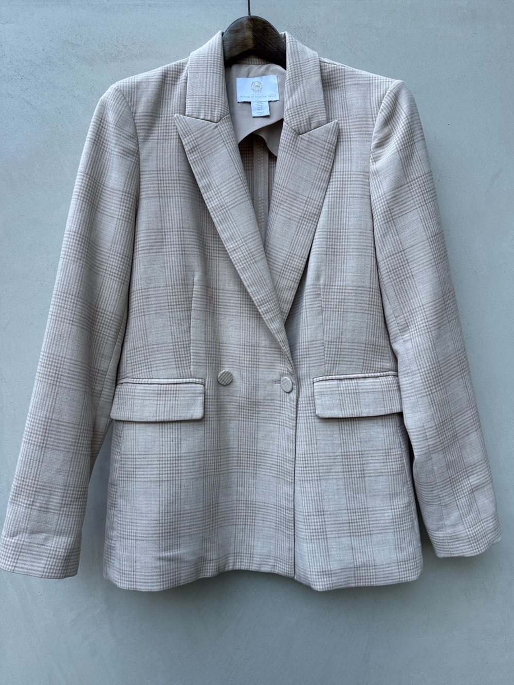 House of Harlow 1960 Plaid Double Breasted Blazer Cream Tan Nude M